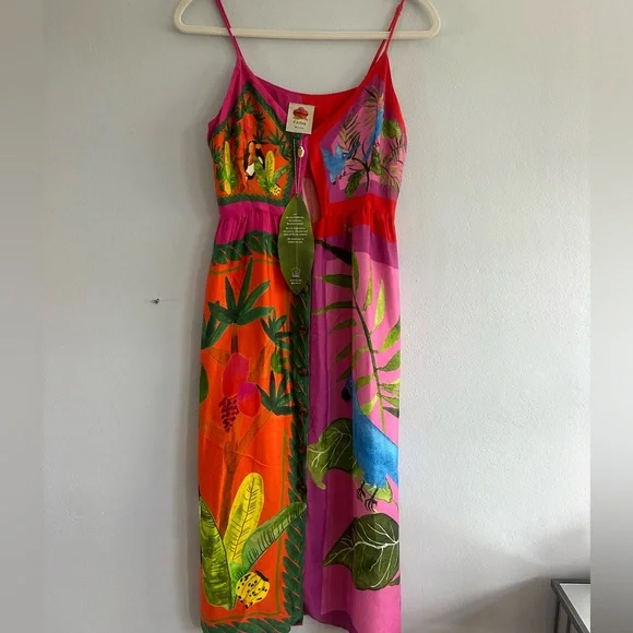 Farm Rio Double Scarf Bahia Girls Midi Dress L - Picture 2 of 5